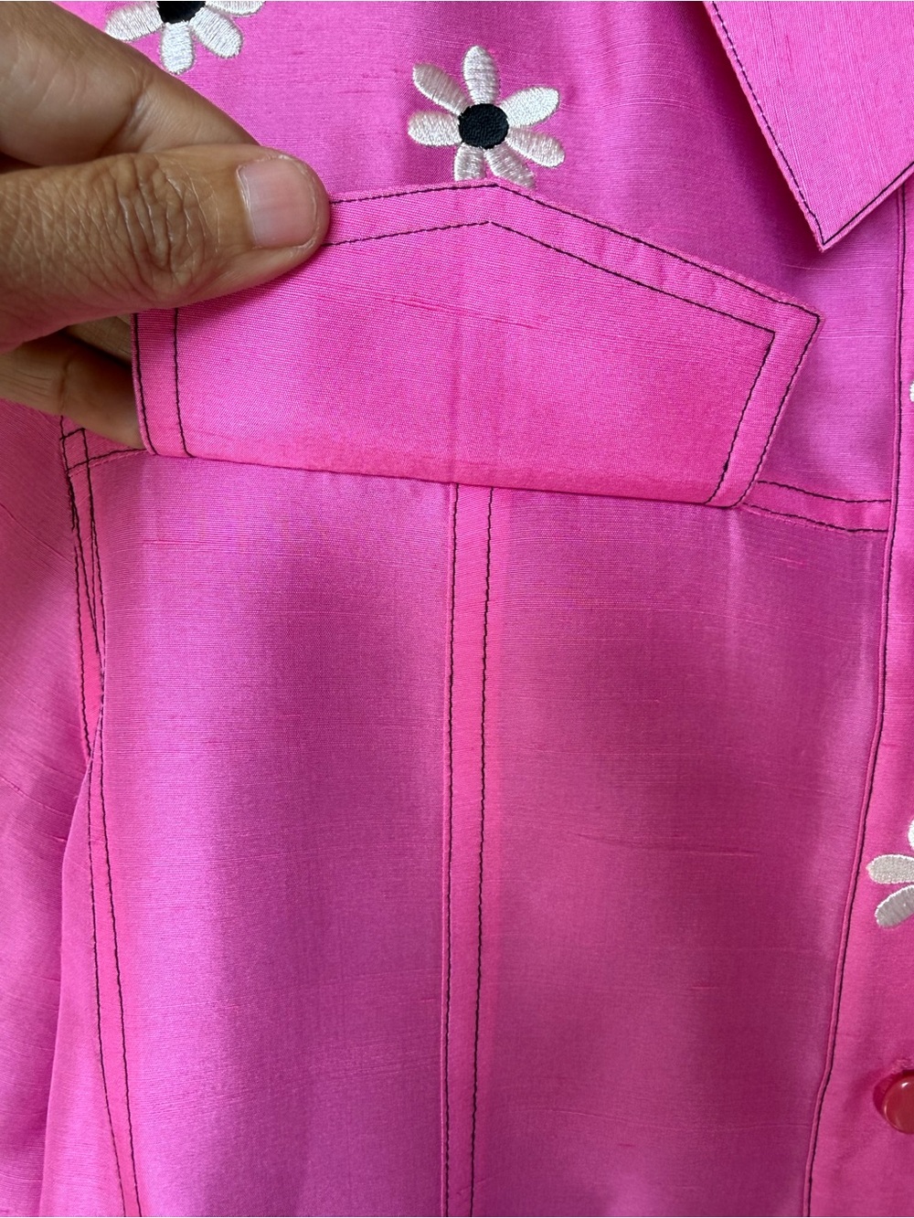 Bob Mackie Hot Pink Floral-Appliqué Silk Jacket Size Large - Picture 7 of 8